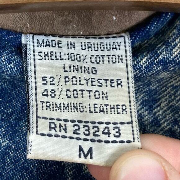 PREZZIA JEANS Jacket Women M Vintage Leather Patch Acid Wash Denim Adjust-Belt - Picture 5 of 16